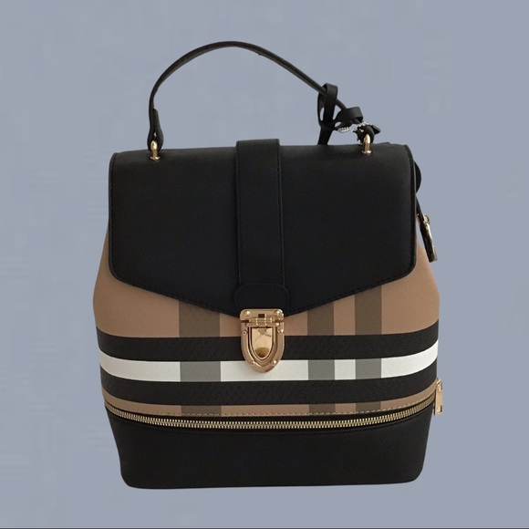 Deluxity Handbags - Plaid Vegan Leather Convertible Backpack